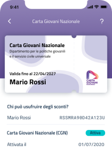 Screenshot Carta Giovani Nazionale