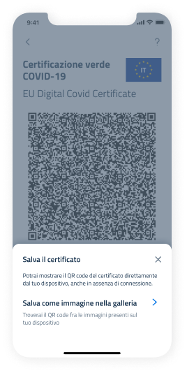 Screenshot Salva Certificato verde